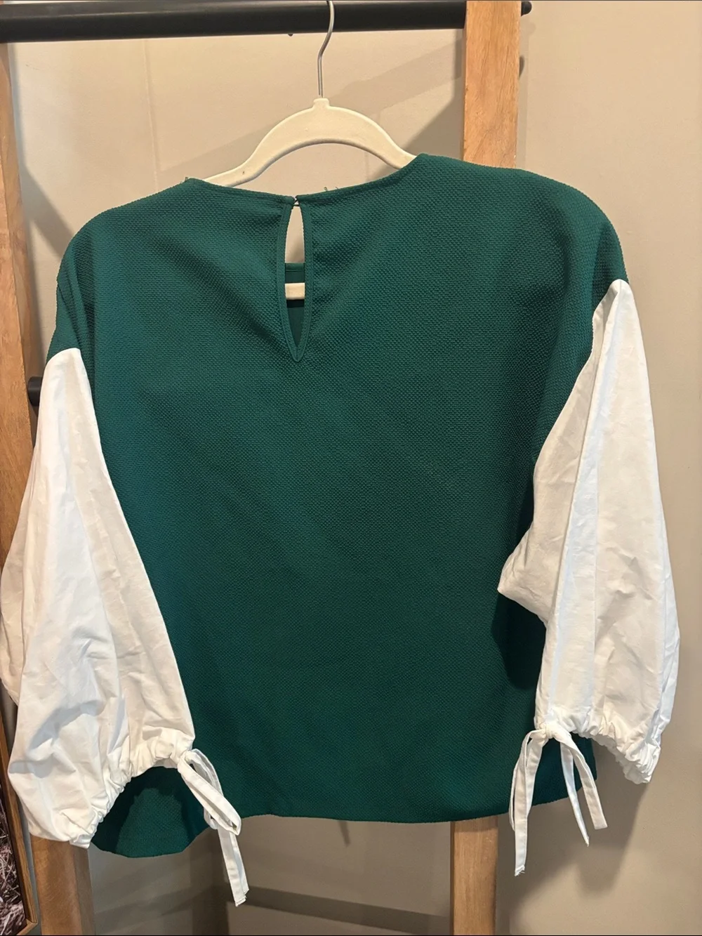 Zara Teal Green Blouse with White Puff Sleeves